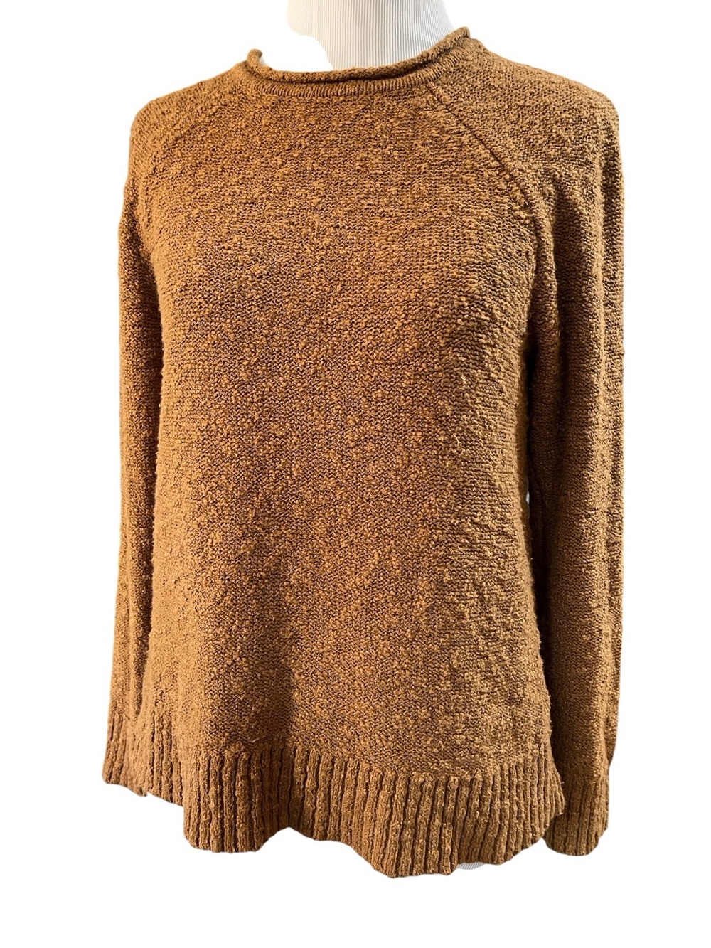 LL BEAN ROLL NECK SLUB KNIT TEXTURED SWEATER BRONZE BROWN SIZE XS PETITE